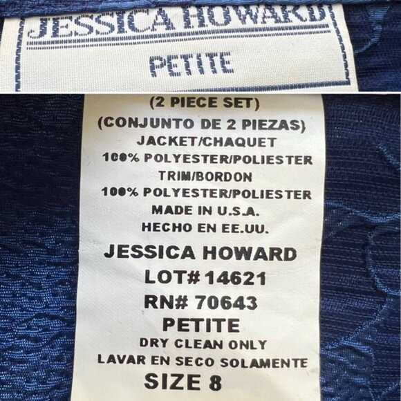 JESSICA HOWARD Vintage Blue Brocade Floral Ruffle Suit Jacket & Skirt Set Sz S-M - Picture 16 of 16